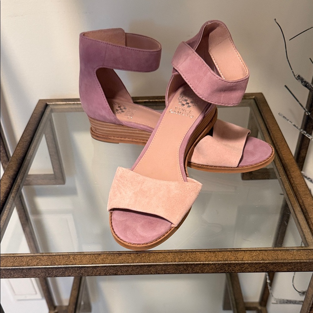 Vince Camuto Two-Tone Mauve and Blush Suede Ankle-Strap Sandals